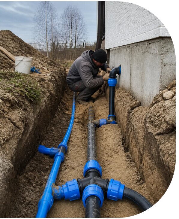 Монтаж наружного водопровода на участке под ключ в Кронштадте